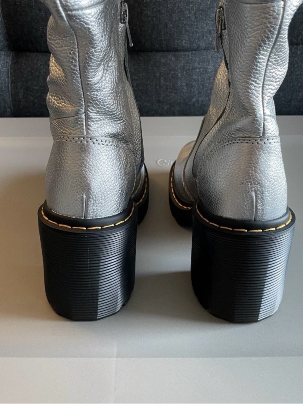 Dr Martens Kasey Metallic Leather Knee High Ruffled Boots Womens NEW - Picture 3 of 4